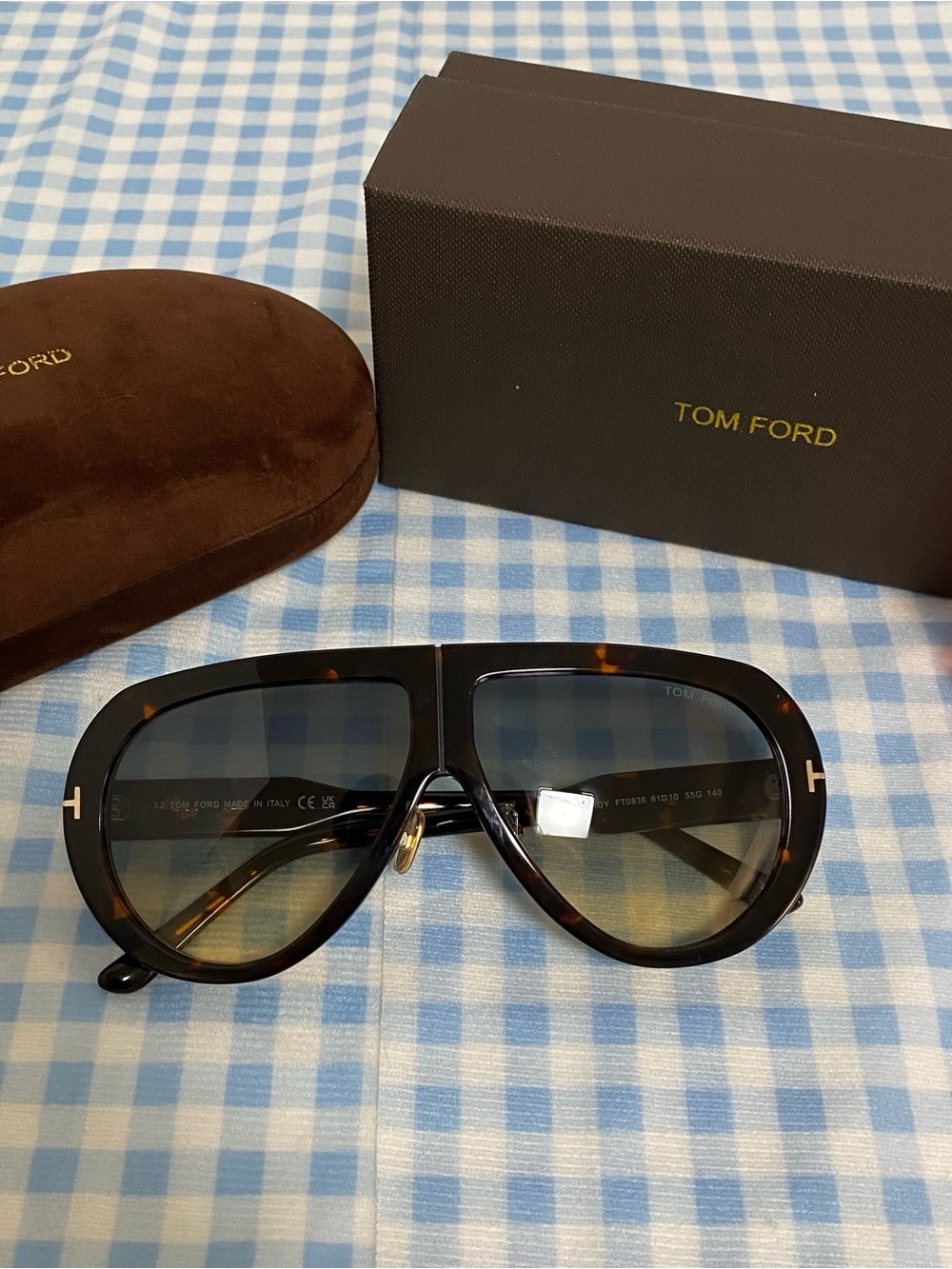 Tom Ford Men’s Tortoiseshell Aviator Sunglasses with Brown Gradient Lenses